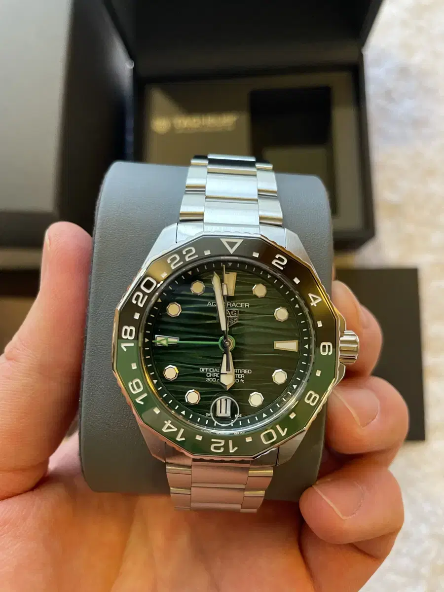 태그호이어 아쿠아레이서 300(신형) GMT 녹판(헐크)*새상품, 풀세트