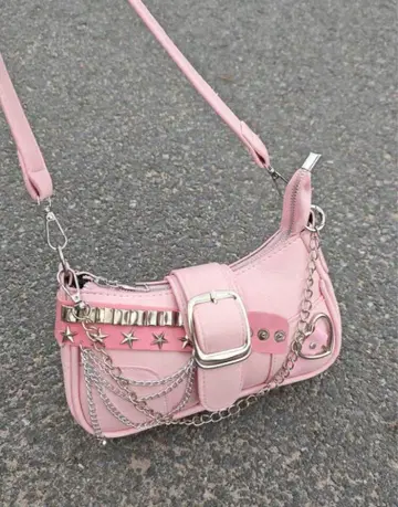 핑크 스터드 체인 숄더백