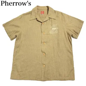 Pherrow's/페로우즈 장인 "사자" 자수.s/s. 오픈 카라 셔츠