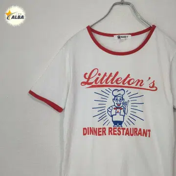 링거 티셔츠 90년대 빈티지 아메카지 프린트 흰색 화이트 반팔 S