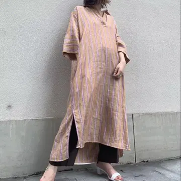 TICCA 린넨 셔츠 원피스 스트라이프