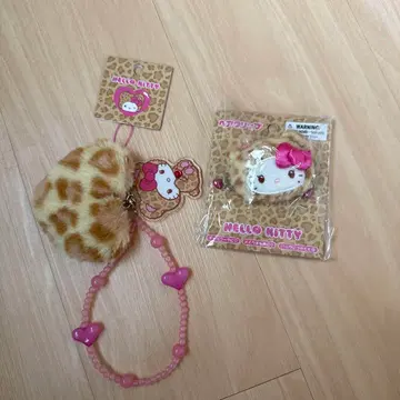 산리오 갸루 곰 표범 무늬 스트랩 헬로키티 페이스 모양 헤어 클립