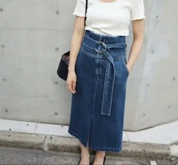 IENA 커렌트 데님 스커트 하이 웨스트 벨트 36