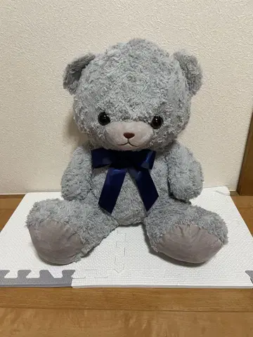 그레이 곰 BIG 봉제 인형 네이비 리본 포함