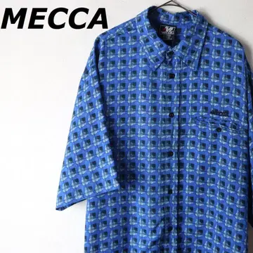 MECCA 메카 반팔 셔츠 올 패턴 자수 로고 블루 XL