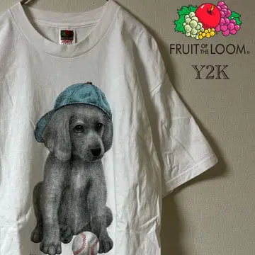 Y2K FRUIT OF THE LOOM/애니멀 티셔츠/L/화이트
