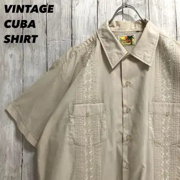 빈티지 구제 의류 HABAND GUAYABERA 반팔 쿠바 셔츠 베이지