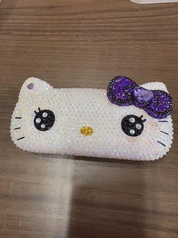 키티 데코 안경 케이스 퍼플 리본