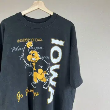 90s USA제 블랙 프린트 티셔츠 아이오와 XXL 사이즈 빈티지