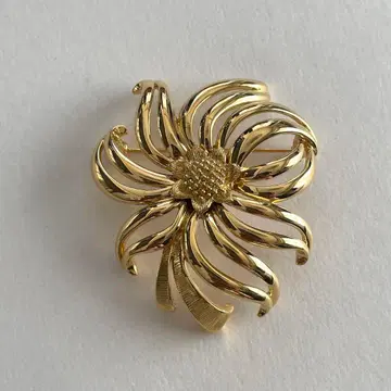 모네 빈티지 식물 모티프 브로치 골드