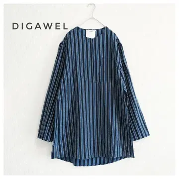 새상품급 DIGAWEL 디가웰 코튼 린넨 스트라이프 셔츠 네이비
