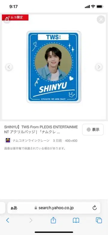 tws 시뉴 아크릴 배지 남코 한정판