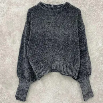 카노코 뜨개질 퍼프 소매 풀오버 색스 블루
