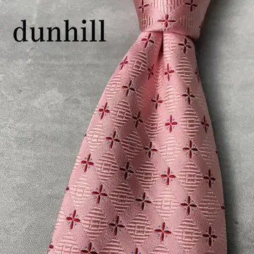 새상품급 영국제 dunhill 자카드 꽃무늬 도트 무늬 넥타이 핑크