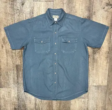 90'S LL Bean 실크 100% 반팔 셔츠 다크 블루