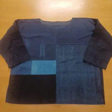빈티지 원단 리메이크 상의 네이비 나염, 누더기, 사시코