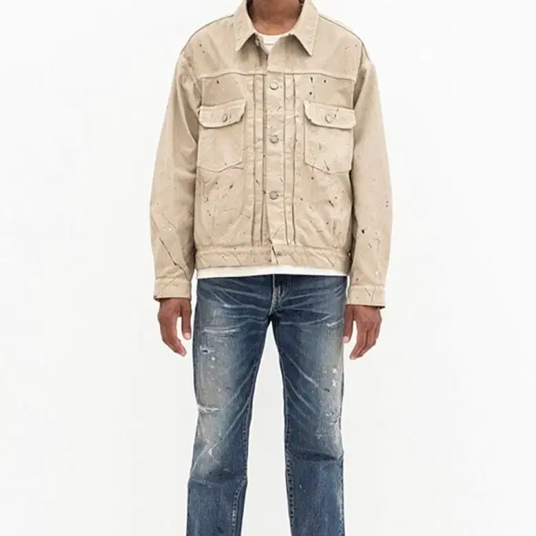 visvim 21SS 101XX JKT BEIGE 加工　ペイント 3] Visvim 21SS Spot 101XX JKT Denim Jacket Beige #비즈빔101xx