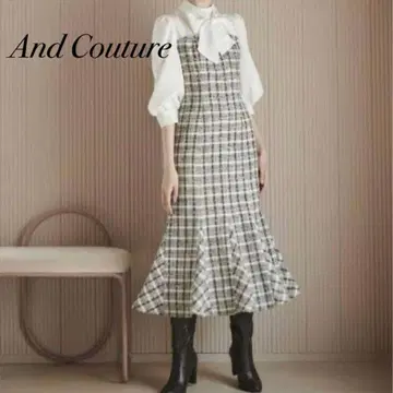 And Couture 앙데팡당 체크 트위드 뷔스티에풍 원피스