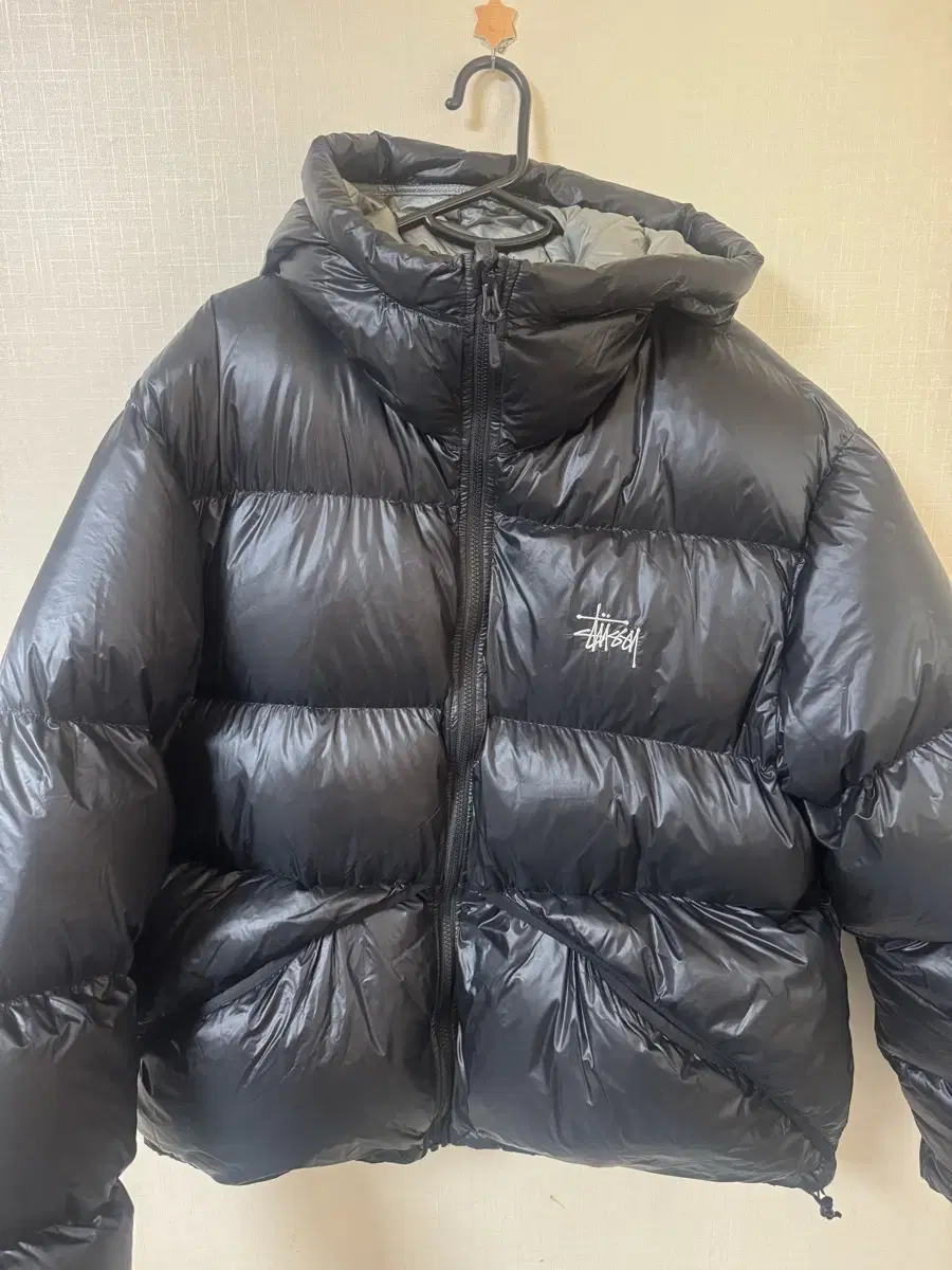 [XL] 스투시 다운 파카 마이크로 립스탑 패딩 팬텀 블랙