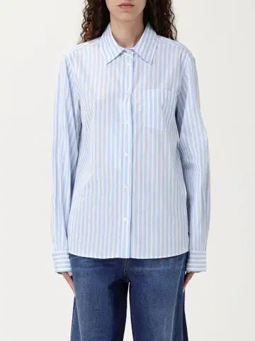 Max Mara 파랑과 화이트 스트라이프 코튼 셔츠 긴팔