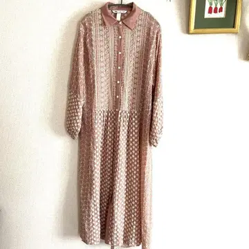 자라 새상품급 자수 레이스 롱 원피스 핑크 셔츠 원피스