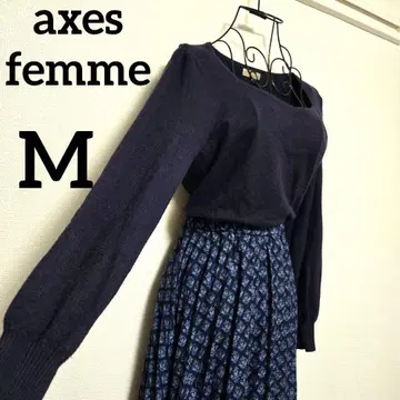 axesfemme 엑시즈팜 도킹 원피스 M 꽃무늬 긴팔 파랑 네이비 계열