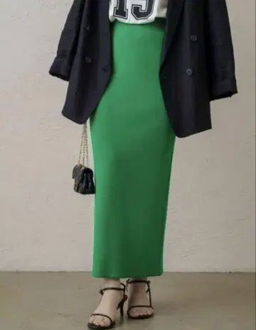 LOUNGEDRESS 라운지 드레스 리브 니트 타이트 스커트 그린 F