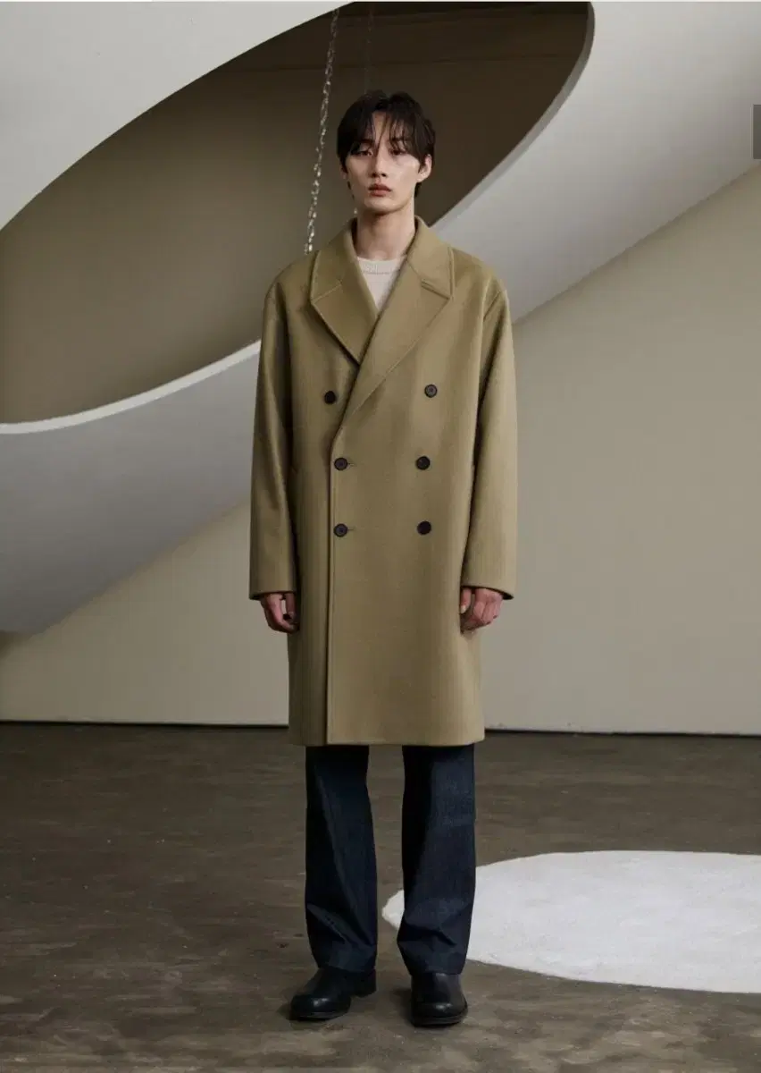 인사일런스 더블 브레스티드 캐시미어 코트 GREY BEIGE