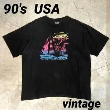 90's USA제 빈티지 티셔츠 XXXL 블랙 빈티지 요트 바다