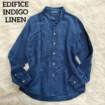 EDIFICE 셔츠 상의 인디고 데님 스타일 린넨 셔츠 린넨