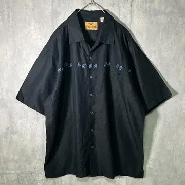 빈티지 린넨 자수 셔츠 반팔 블랙 XXL 음양 KING RANCH