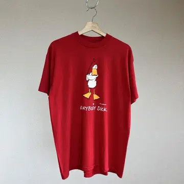 90s USA제 빨간색 덕 프린트 티셔츠 L 사이즈 반팔 빈티지