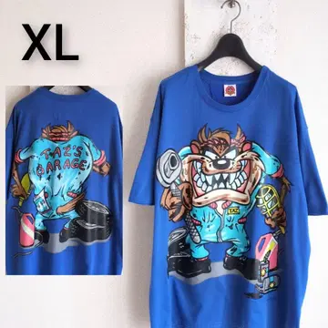 구제 의류 LOONEY TUNES TAZ 티셔츠 블루 양면 프린트 XL