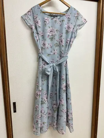 로라 애슐리 꽃무늬 롱 원피스 반팔 허리 리본 포함 13호