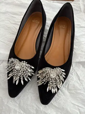 OHGA 블랙 비쥬 플랫슈즈 펌프스 24cm