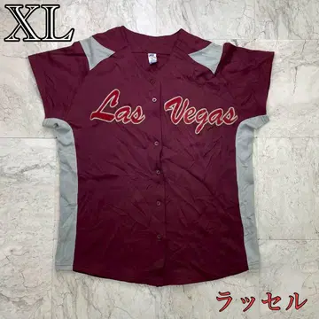 인기 러셀 야구 셔츠 여성용 XL 크림슨 자수 로고