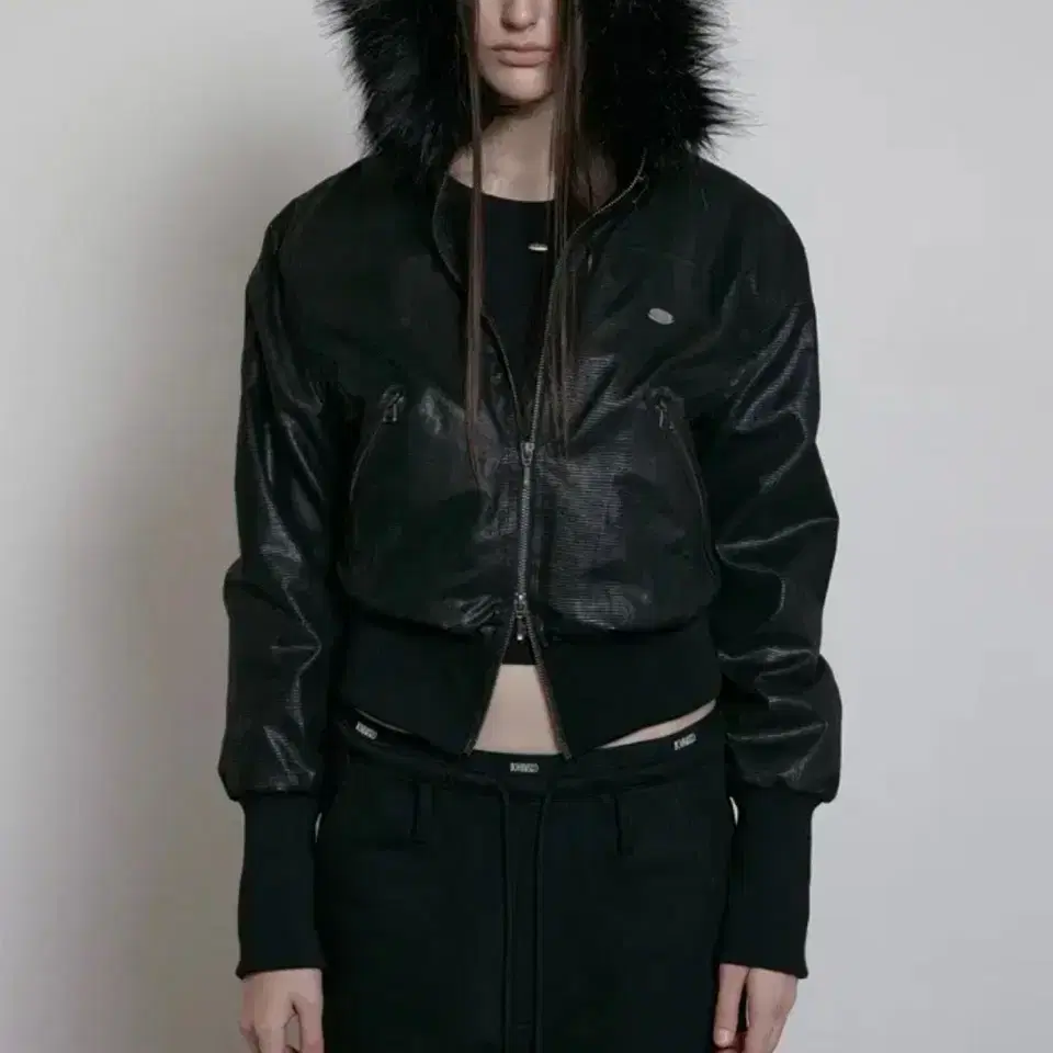 【BOHEMIAN SEOUL】 PHYTON LEATHER FUR HOOD ZIP-UP Looking for) Bohemian Seoul Python Leather Fur Hooded Zip-Up