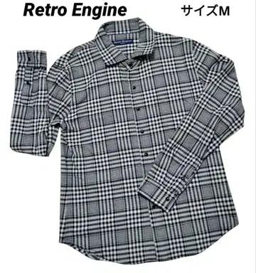 Retro Engine 화이트 블랙 체크 긴팔 셔츠 사이즈 M