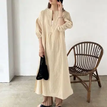 성숙/러블리 편안함 예쁜 원피스 롱 맥시 주름 가공 베이지