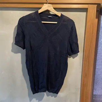 Jil Sander Navy 네이비 메쉬 니트 V넥 반팔 스웨터