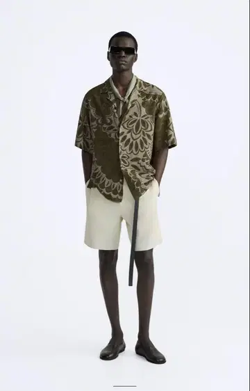 ZARA FLORAL PRINT SHIRT 카키 XL 미사용 새상품