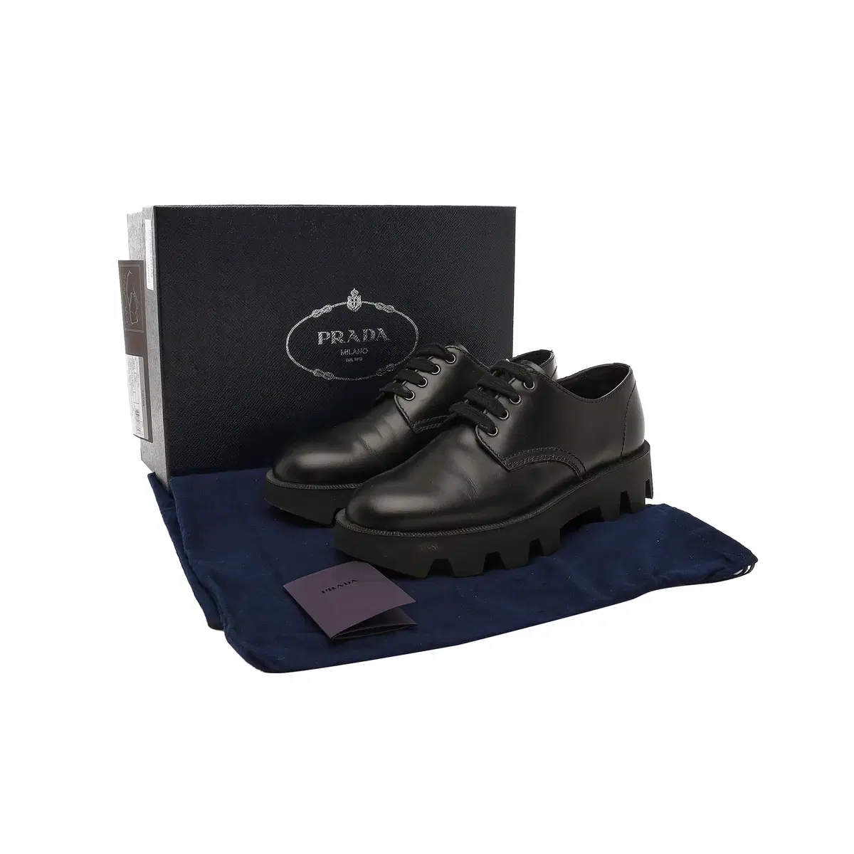 PRADA セール★ 2EE428 PRADA | 프라다 [UK 7.5] Prada Back Logo Black Oversole Derby