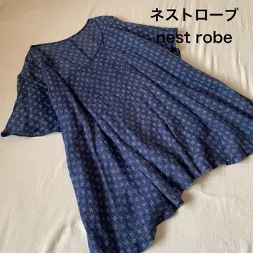네스트로브 네이비 올 패턴 린넨 셔츠 앞뒤 착용 가능