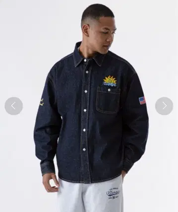 XLARGE 선라이즈 데님 장팔 셔츠