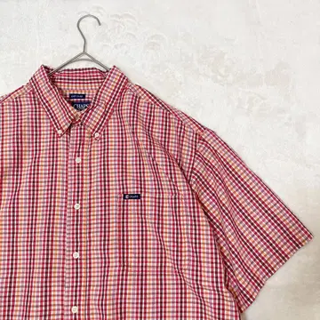 CHAPS 챕스 반팔 BD 셔츠 원포인트 로고 깅엄 체크 2XL