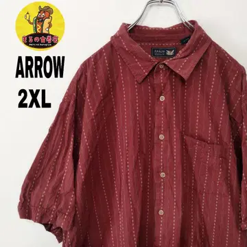 usa 구제 의류 ARROW 반팔 버튼 셔츠 2XL 90s 크림슨