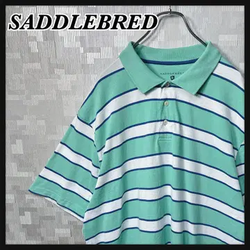 SADDLEBRED 피케 셔츠 보더 그린 XXL 반팔 US 구제 의류