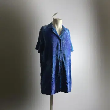 유럽 80s 90s 레이온 셔츠 상의 오픈 카라 볼링 셔츠 L