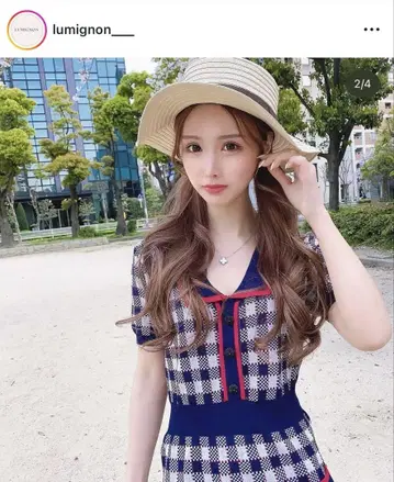 르미뇽 깅엄 체크 썸머 니트 원피스
