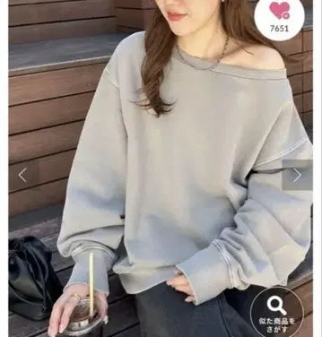 DISCOAT 그레이 오프숄더 맨투맨 PS